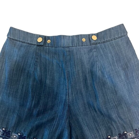 Kaari Blue Embroidered‎ Denim/Chambray Shorts Women's Size 6 - Picture 15 of 16